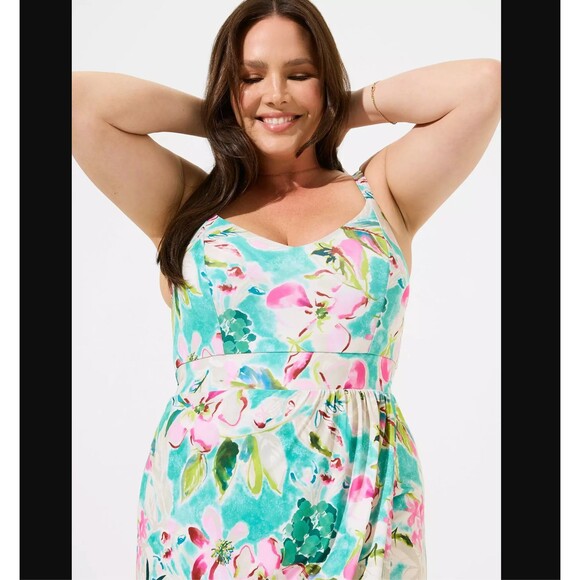 Torrid Midi Dress 3X 22 24 Studio Floral Sleeveless Faux Knit Wrap Slit Stretch - Picture 3 of 6